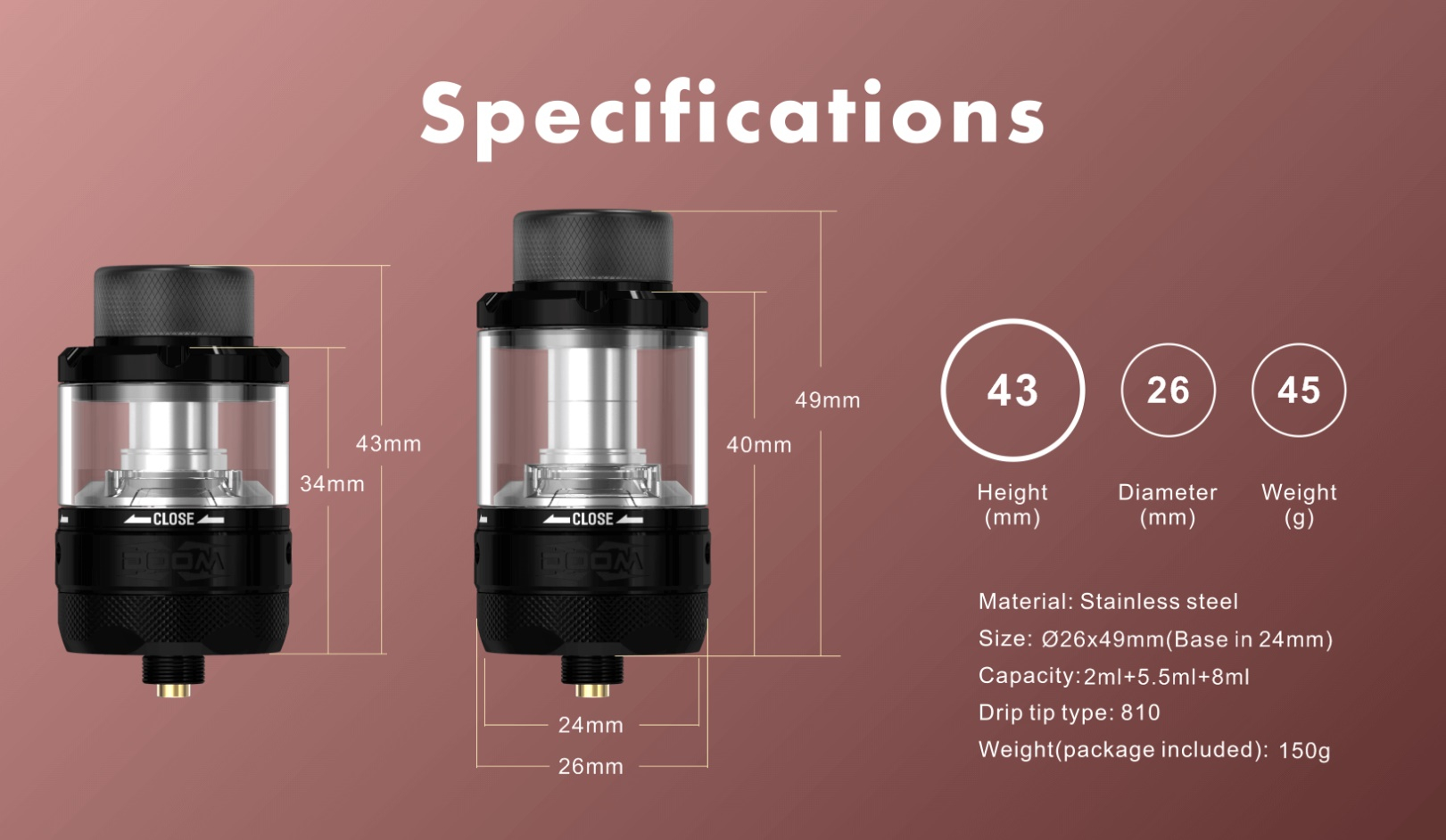 Damn Vape Doom X RTA Spezifikationen